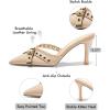 imageCoutgo Womens High Heels Mules Studded Slip On Mule Sandals Backless Buckle Dress Shoes Closed Pointed Toe PumpsKhaki