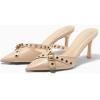 imageCoutgo Womens High Heels Mules Studded Slip On Mule Sandals Backless Buckle Dress Shoes Closed Pointed Toe PumpsKhaki