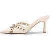imageCoutgo Womens High Heels Mules Studded Slip On Mule Sandals Backless Buckle Dress Shoes Closed Pointed Toe PumpsCreamywhite