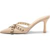 imageCoutgo Womens High Heels Mules Studded Slip On Mule Sandals Backless Buckle Dress Shoes Closed Pointed Toe PumpsKhaki