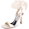 imageCoutgo Womens Strappy Kitten Heels Sandals Lace Up Square Open Toe High Heels Satin Summer Dress ShoesBeige