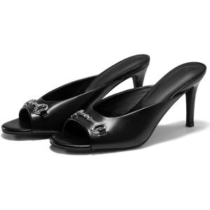 imageCoutgo Womens Heeled Mules Peep Toe High Heels Backless Dress Shoes Summer Slide Sandals with Metal ChainBlack