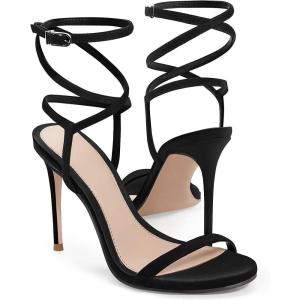 imageCoutgo Womens Strappy Lace up Heels Sandals Sexy High Heeled Ankle Strap Summer Dress ShoesBlack