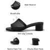 imageCoutgo Womens Slide Sandals Mesh Chunky Heels Mules Square Open Toe Slip On Summer Dress ShoesBlack