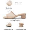 imageCoutgo Womens Slide Sandals Mesh Chunky Heels Mules Square Open Toe Slip On Summer Dress ShoesKhaki