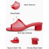 imageCoutgo Womens Slide Sandals Mesh Chunky Heels Mules Square Open Toe Slip On Summer Dress ShoesRed
