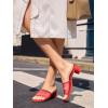 imageCoutgo Womens Slide Sandals Mesh Chunky Heels Mules Square Open Toe Slip On Summer Dress ShoesRed