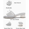 imageCoutgo Womens Slide Sandals Mesh Chunky Heels Mules Square Open Toe Slip On Summer Dress ShoesSliver