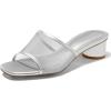 imageCoutgo Womens Slide Sandals Mesh Chunky Heels Mules Square Open Toe Slip On Summer Dress ShoesSliver