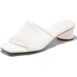 imageCoutgo Womens Slide Sandals Mesh Chunky Heels Mules Square Open Toe Slip On Summer Dress ShoesBeige
