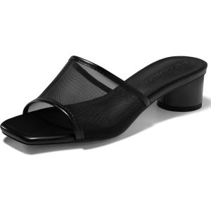 imageCoutgo Womens Slide Sandals Mesh Chunky Heels Mules Square Open Toe Slip On Summer Dress ShoesBlack