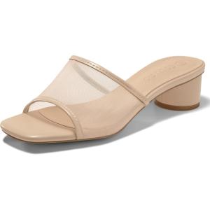 imageCoutgo Womens Slide Sandals Mesh Chunky Heels Mules Square Open Toe Slip On Summer Dress ShoesKhaki