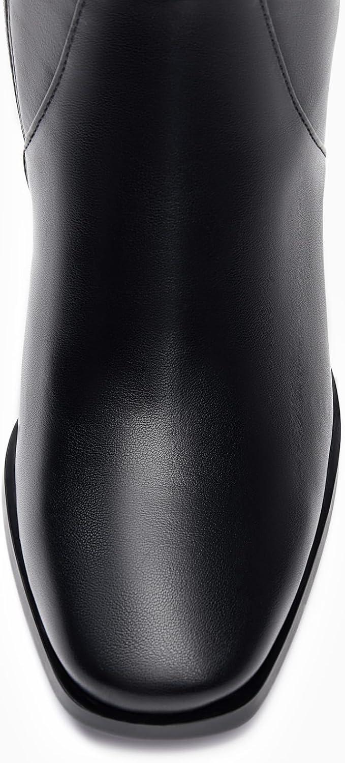 imageCoutgo Womens Knee High Boots Square Toe Chunky Block Heel Side Zipper Faux Suede Long Boots Fall Winter ShoesCool Black