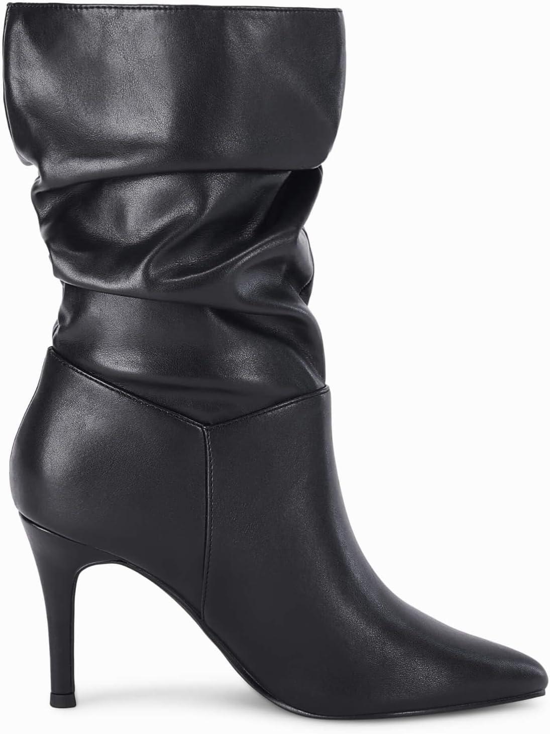 imageCoutgo Womens Mid Calf Slouchy Boots Suede High Heel Slipon Stiletto Sexy Pointed Toe Booties