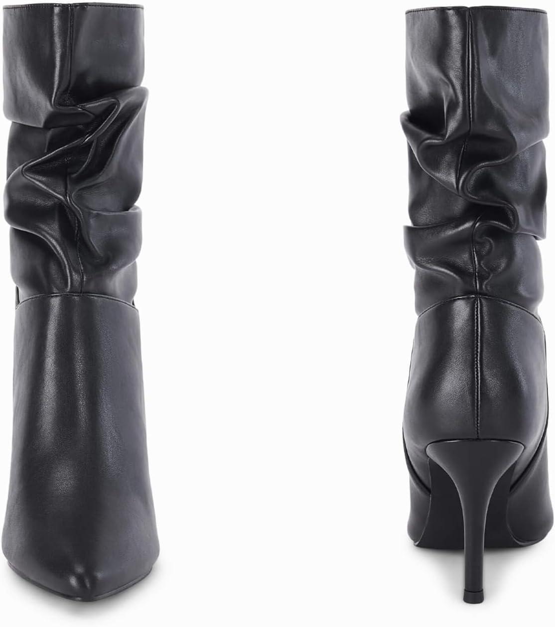 imageCoutgo Womens Mid Calf Slouchy Boots Suede High Heel Slipon Stiletto Sexy Pointed Toe Booties