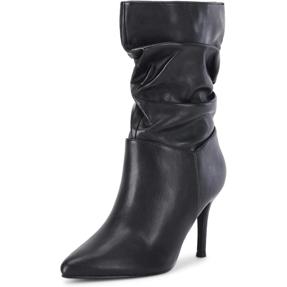 imageCoutgo Womens Mid Calf Slouchy Boots Suede High Heel Slipon Stiletto Sexy Pointed Toe Booties