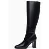 imageCoutgo Womens Knee High Boots Square Toe Chunky Block Heel Side Zipper Faux Suede Long Boots Fall Winter ShoesCool Black