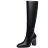 imageCoutgo Womens Knee High Boots Square Toe Chunky Block Heel Side Zipper Faux Suede Long Boots Fall Winter ShoesCool Black
