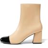 imageCoutgo Womens Ankle Boots Chunky Block Heel Two Tone Round Toe Side Zipper Dress Fall Booties ShoesKhaki