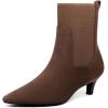 imageCoutgo Womens Ankle Boots Low Kitten Heel Pointed Toe Slip On Elastic Dressy Fall Winter Booties ShoesChocolate