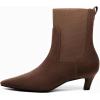 imageCoutgo Womens Ankle Boots Low Kitten Heel Pointed Toe Slip On Elastic Dressy Fall Winter Booties ShoesChocolate