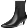 imageCoutgo Womens Ankle Boots Low Kitten Heel Pointed Toe Slip On Elastic Dressy Fall Winter Booties ShoesCool Black Pu