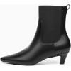 imageCoutgo Womens Ankle Boots Low Kitten Heel Pointed Toe Slip On Elastic Dressy Fall Winter Booties ShoesCool Black Pu