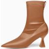 imageCoutgo Womens Ankle Boots Pointed Toe Low Kitten Heel Side Zipper Office Dress Fall Booties ShoesBrown