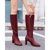 imageCoutgo Womens Knee High Boots Pointed Toe Chunky Heel Boot Side Zipper Winter Long BootsReddish Brown