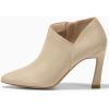 imageCoutgo Womens Pointed Toe V Cut Ankle Boots Kitten Heel Side Zip Office BootiesBeige