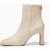 imageCoutgo Womens Square Toe Ankle Boots Chunky Block Heel Side Zipper Booties Faux Suede Winter ShoesBeige