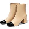 imageCoutgo Womens Ankle Boots Chunky Block Heel Two Tone Round Toe Side Zipper Dress Fall Booties ShoesKhaki