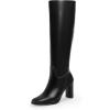 imageCoutgo Womens Knee High Boots Pointed Toe Chunky Heel Boot Side Zipper Winter Long BootsBlack