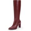 imageCoutgo Womens Knee High Boots Pointed Toe Chunky Heel Boot Side Zipper Winter Long BootsReddish Brown