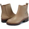 imageCoutgo Womens Low Heel Chelsea Ankle Boots Platform Lug Sole Booties Pull On Fall Short Boot ShoesKhaki