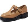 imageCoutgo Womens Platform Loafers T Strap Chunky Low Heel Buckle Strap Mary Jane Comfortable Casual Office ShoesKhaki
