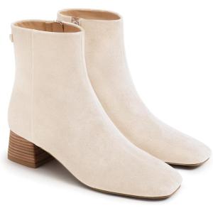 imageCoutgo Womens Ankle Boots Chunky Low Heel Square Toe Booties Side Zipper Winter Dress ShoesBeige