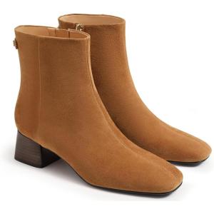 imageCoutgo Womens Ankle Boots Chunky Low Heel Square Toe Booties Side Zipper Winter Dress ShoesBrown