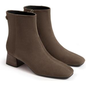 imageCoutgo Womens Ankle Boots Chunky Low Heel Square Toe Booties Side Zipper Winter Dress ShoesCoffee