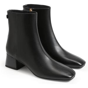 imageCoutgo Womens Ankle Boots Chunky Low Heel Square Toe Booties Side Zipper Winter Dress ShoesCool Black