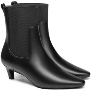 imageCoutgo Womens Ankle Boots Low Kitten Heel Pointed Toe Slip On Elastic Dressy Fall Winter Booties ShoesCool Black Pu