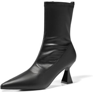 imageCoutgo Womens Ankle Boots Pointed Toe Low Kitten Heel Side Zipper Office Dress Fall Booties ShoesBlack