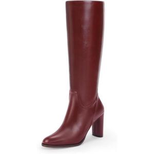 imageCoutgo Womens Knee High Boots Pointed Toe Chunky Heel Boot Side Zipper Winter Long BootsReddish Brown