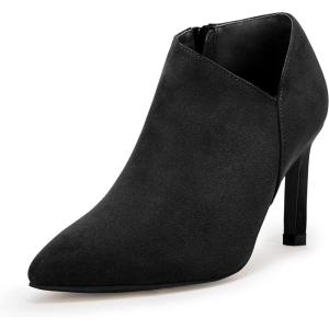 imageCoutgo Womens Pointed Toe V Cut Ankle Boots Kitten Heel Side Zip Office BootiesBlack1