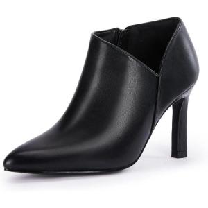 imageCoutgo Womens Pointed Toe V Cut Ankle Boots Kitten Heel Side Zip Office BootiesBlackpu