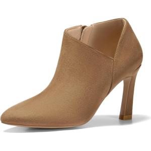 imageCoutgo Womens Pointed Toe V Cut Ankle Boots Kitten Heel Side Zip Office BootiesBrown