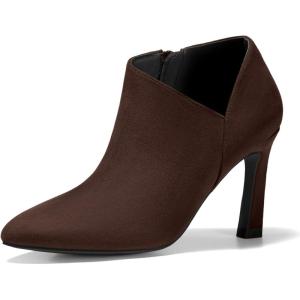 imageCoutgo Womens Pointed Toe V Cut Ankle Boots Kitten Heel Side Zip Office BootiesChocolate
