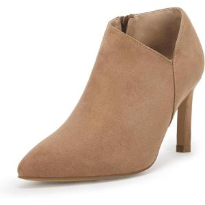 imageCoutgo Womens Pointed Toe V Cut Ankle Boots Kitten Heel Side Zip Office BootiesLight Brown