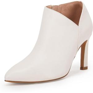 imageCoutgo Womens Pointed Toe V Cut Ankle Boots Kitten Heel Side Zip Office BootiesWhite