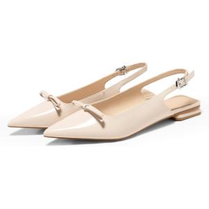 imageCoutgo Womens Slingback Flats Bow Slip on Dress Shoes Buckle Comfortable Ballet Flats Pointed Toe Flat Party Work ShoesNude